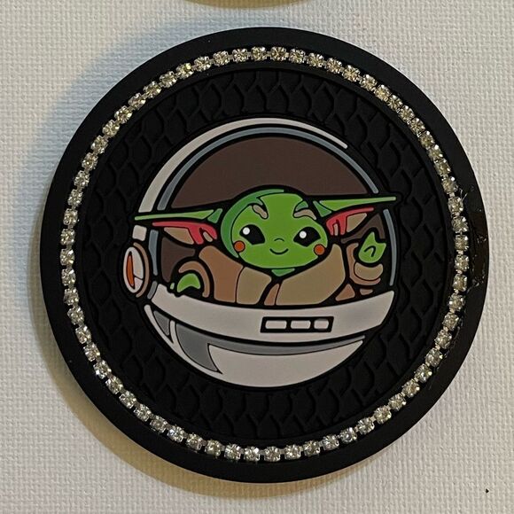 Yoda cup Coasters in black with logo. Set of 2 NWT - Picture 7 of 11